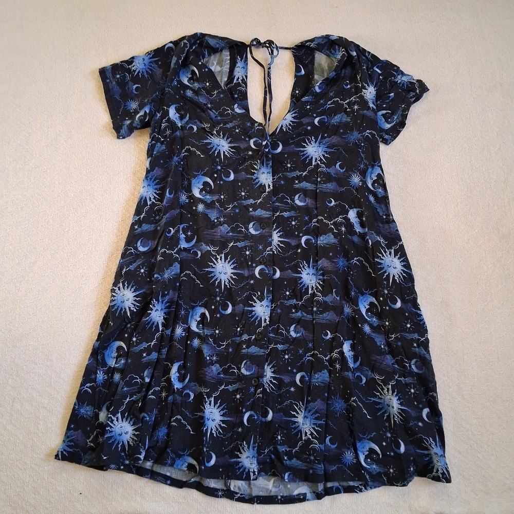hot topic celestial button front dress medium whimsy goth skate sun moon star